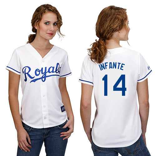 Omar Infante #14 mlb Jersey-Kansas City Royals Women's Authentic Home White Cool Base Baseball Jersey